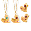 Stainless Steel Colorful Zircon Gold Plated Love Heart Pendant Necklaces EarringsLight Luxury Custom for Jewelry Making