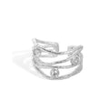 Ladies Sterling Silver 925 Cubic Zirconia Cz Hammered Finish Ring Wide Silver Ring Wave Four-row Diamond Ring