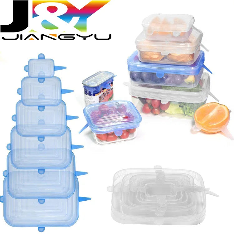 6 Pack Silicone Stretch Lids Square Round Rectangle Reusable Durable Food Storage Covers for Bowls Cups Cans