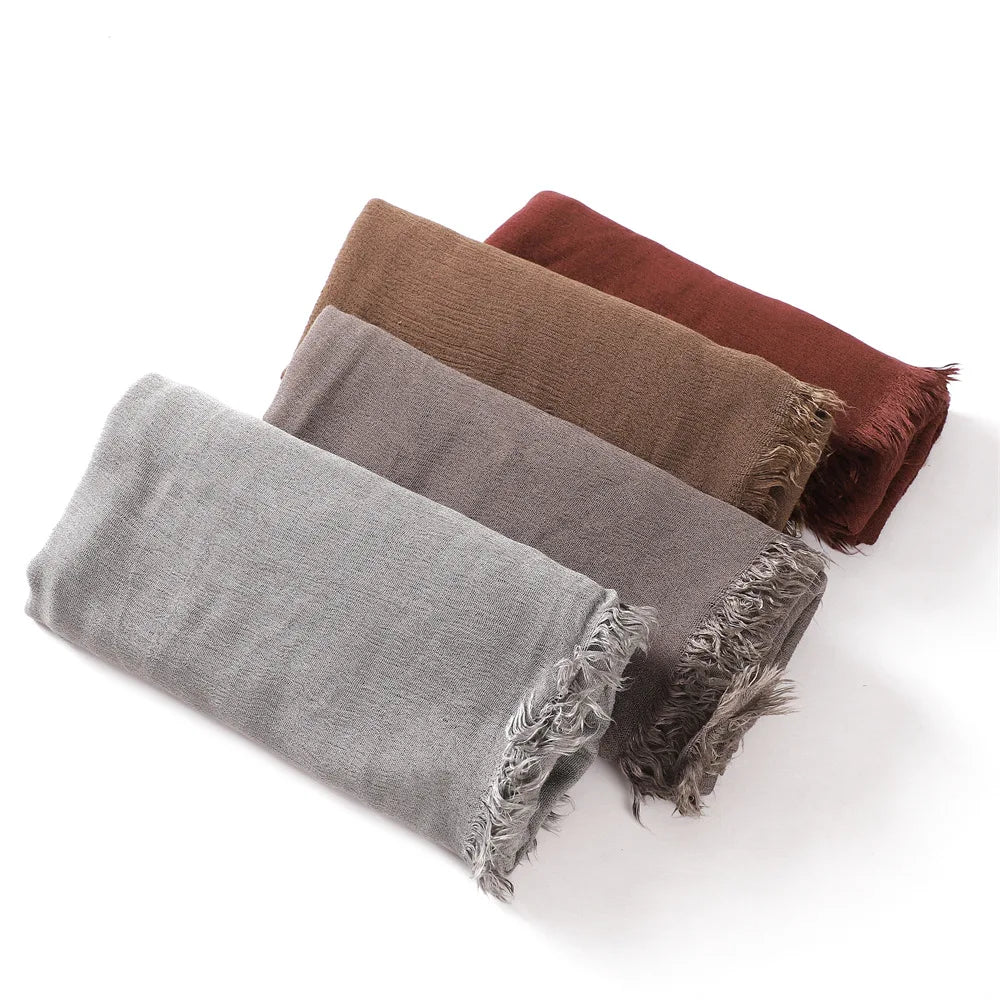 New Design Collection Muslim Women's Big Size Plain Pleated Solid Color Rayon Turban Breathable Soft Scarf Long Shawl Hijab