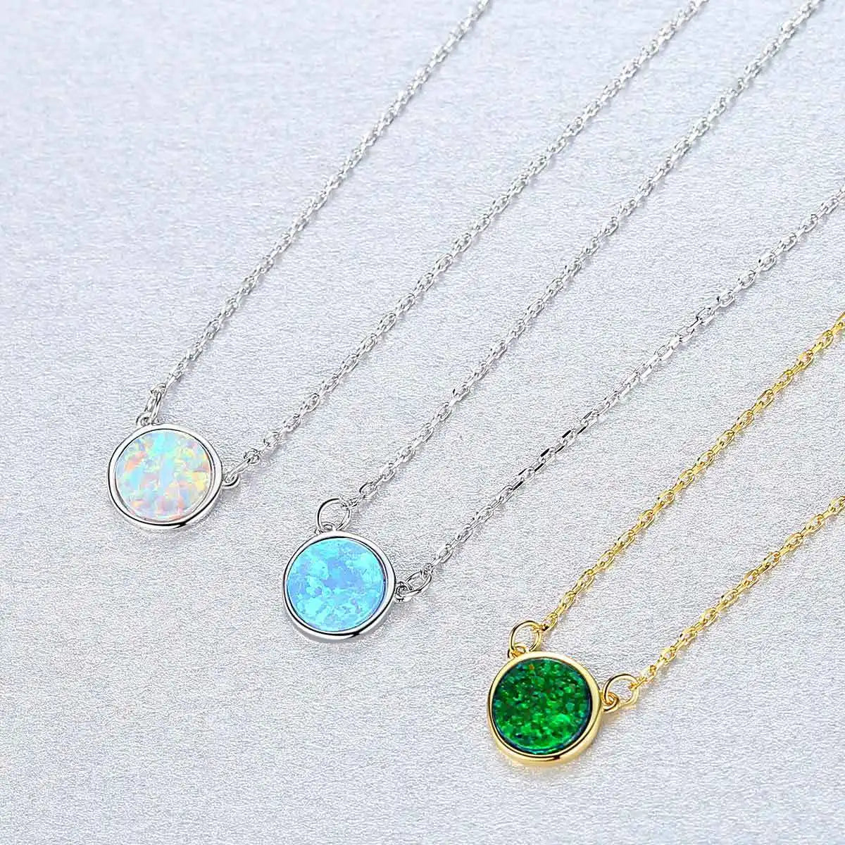 Personalized Customized Opal Jewelry Pendant Minimalist Style Rhodium Plated 925 Sterling Silver Engagement Wedding Party