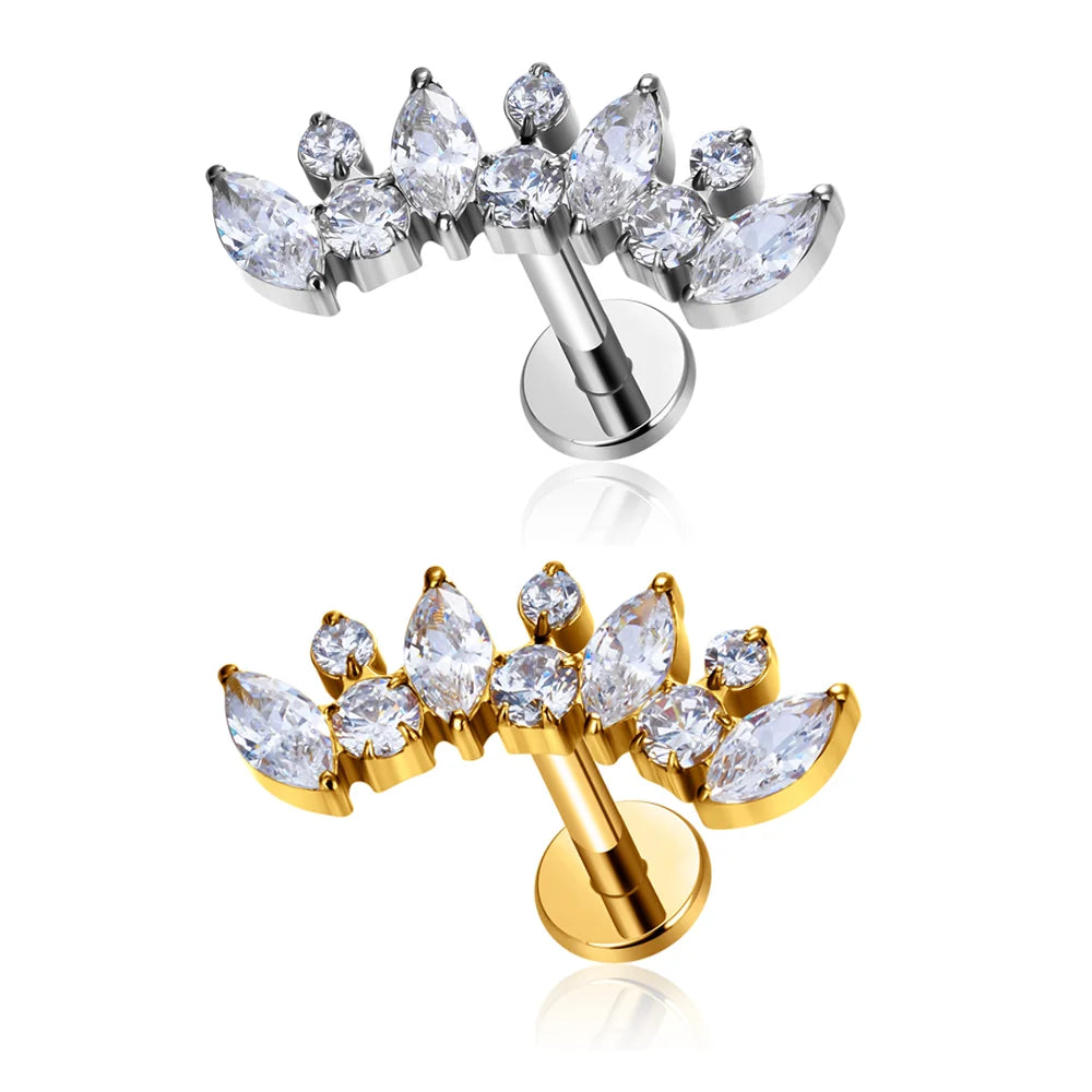 G23 ASTM F136 Titanium Piercing Marquise CZ Gold Nose Stud Women Earring Labret 16G Ear Stud Tragus Helix Cartilage Body Jewelry