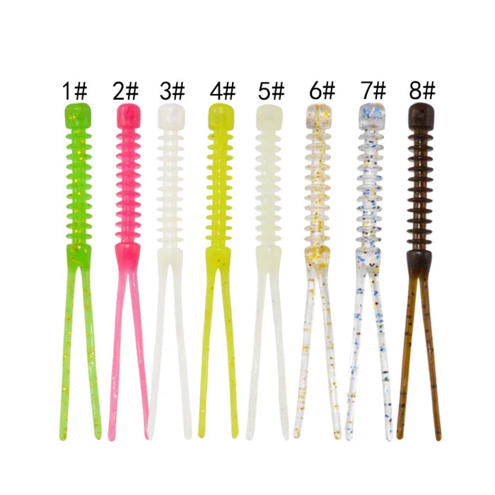 Factory Long Tensile Root Fishing Bait Small Size Soft Fishing Lure TPE Material 55mm 0.3g 12pcs Double Tail Soft Lure Worm Bait