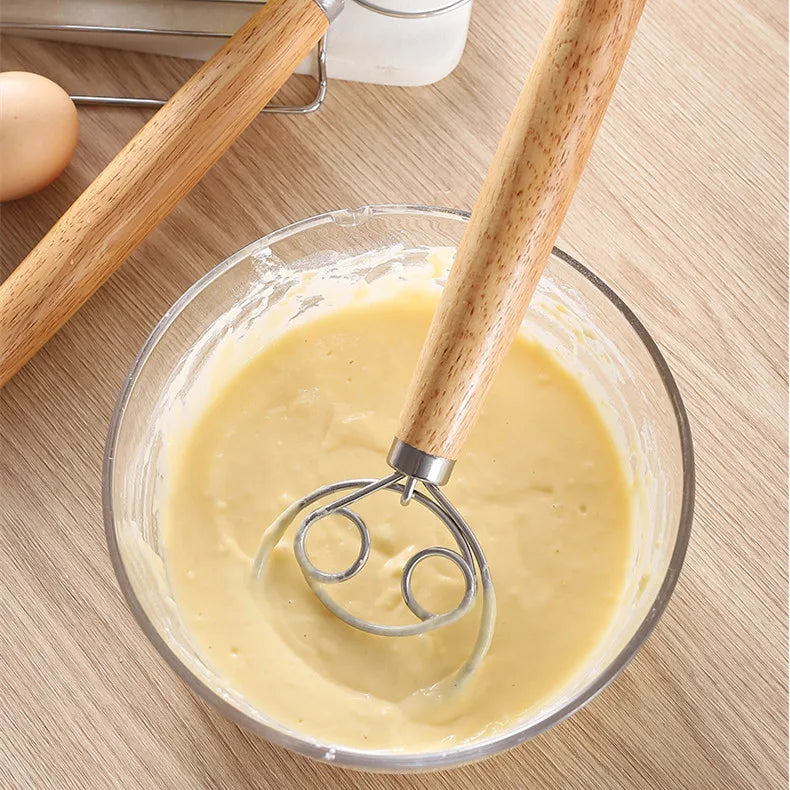 Manjia Danish Dough Whisk Cake Bread Dough Mixer Stick Egg Beater Tools Baking Manual Pastry Blender Dutch Style Dough Whisk