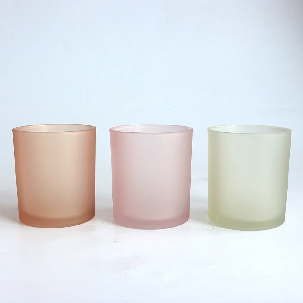 LANGXU Cylinder Frosted Matte Orange pink Green clear Colors Strong Glass Material Cups for Candle Making Scent Candles