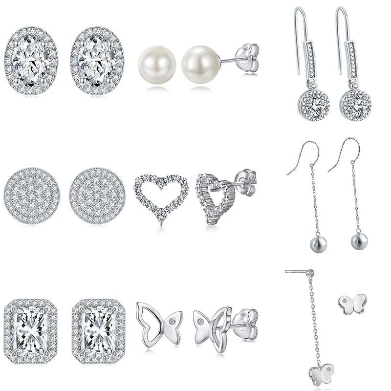 Wholesale Trendy Charm Pave Halo CZ Stud Earrings Women' s 925 Sterling Silver Cubic Zirconia Fine Jewelry Earrings