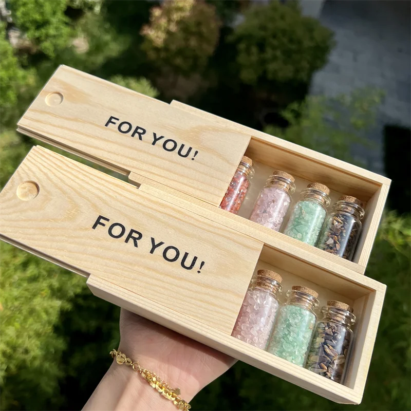 Natural Crystal Wishing Bottle Healing Colorful Gemstone Chips Gravel Box Set for Gift