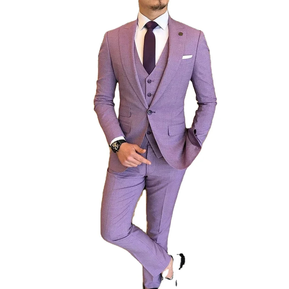 Handsome Men Suits 3 Pieces Suits Slim Fit Business Groom Notched Lapel Tuxedos for Formal Wedding Suit (Blazer+Vest+Pants)
