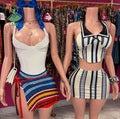 Hot 2 Piece Skirt Set Women's Clothing Outfits Printed Sleeveless Crop Top and Skirt Girls Two Piece Skirt Set for Women