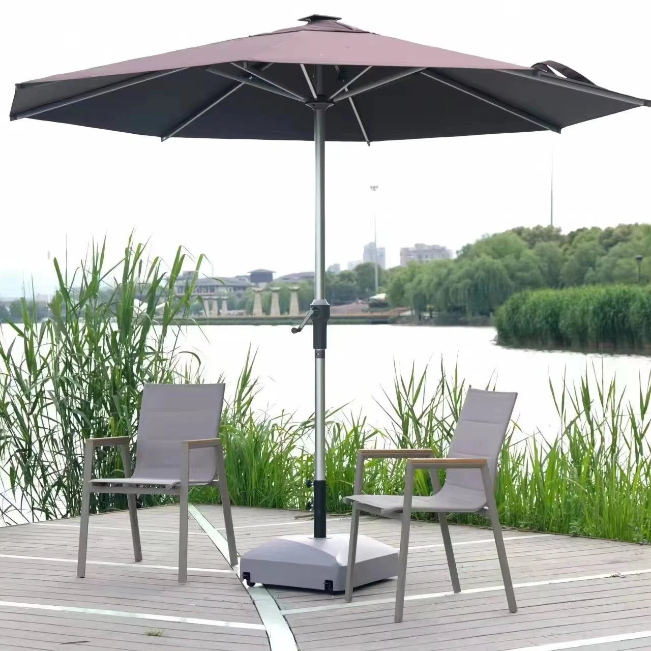 Higher Quality Outdoor Parasols Waterproof Sun Umbrella with Plastic Water Filled or Marble Parasol Base
