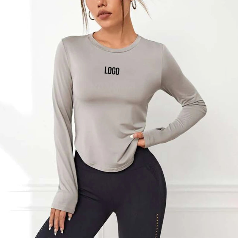 F230735 Custom Logo Running Training 2026 Yoga T-Shirts Sportswear Plain Sports T Shirt Long Sleeve Workout Tops Women