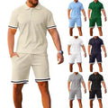 Customized Men's Summer Polo Shirt and Short-Sleeved Shorts Set Solid Color Breathable Lapel Sports Casual Two Piece Outfit