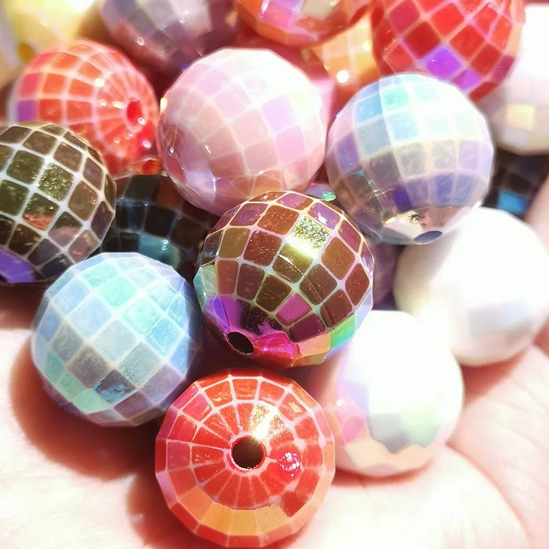 16mm  UV Plated Disco Ball Earth Beads DIY Mobile Phone Chain Acrylic Faceted Bead Disco Bubble Gum Beads
