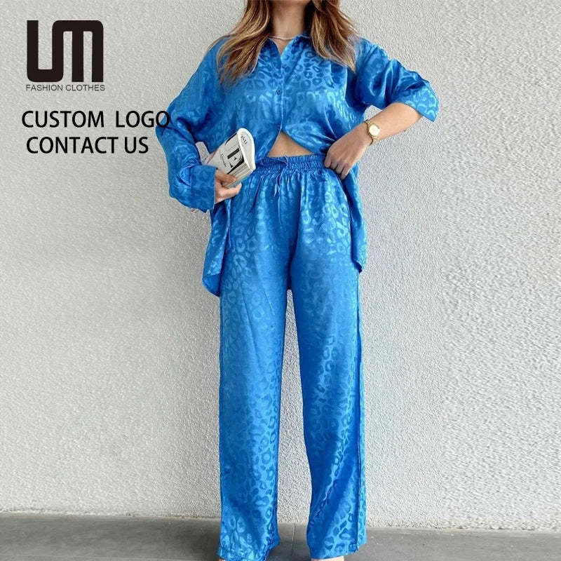 Liu Ming Spring Fashion Wholesale Women Clothing Casual Streetwear Blouse Two Piece Matching Pants Set