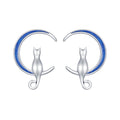 925 Sterling Silver Moon Cat Stud Earrings for Women Blue Enamel Pet Animal Ear Studs Featuring Zircon Birthday Jewelry SCE1609