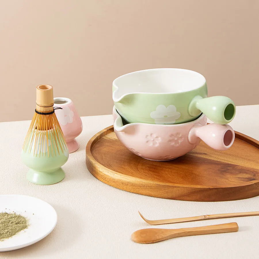 Handmade Classic Matcha Bowl with Handle Ceramic Japanese Matcha Tea Whisk Set Gift Custom Accessories Ceramic Matcha Toos Set