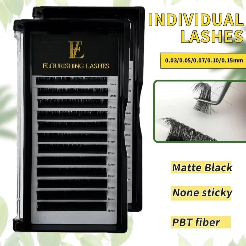 Matte Black Cashmere Individual Lashes Extensions Handmade Natural Eyelashes in 0.03 0.05 0.07 0.10 0.15 0.20mm Thickness