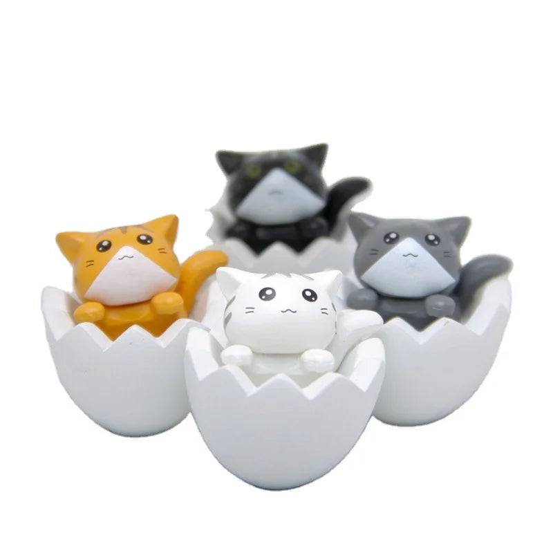 3D Miniature Cat in Egg Doll Mini Kitten Figurine Home Decor Car Accessories Small Ornament