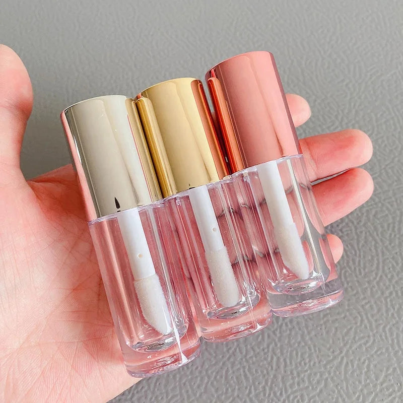 LZ Pack 100pcs Wholesale Empty Metallic Gold Silver Rose Gold Lipgloss Tubes Custom Logo Big Brush Lip Gloss Tube With Big Wand