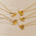 Fashion Ocean Series Jewelry Gold Plated Stainless Steel Pearl Starfish Pendant Necklace for Women Waterproof and Non Fading