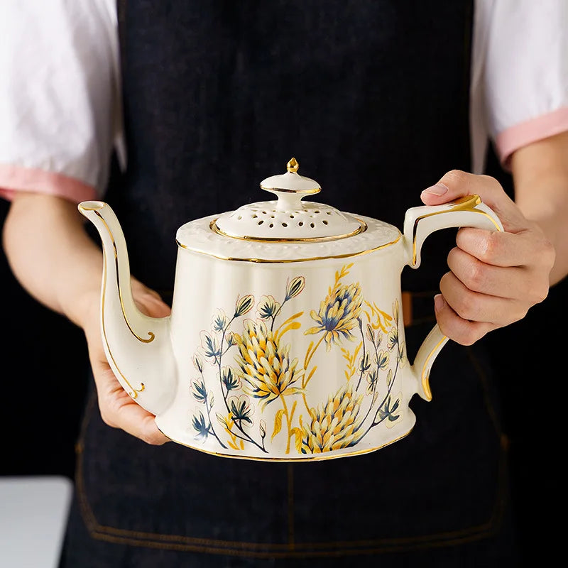 QIAN HU English Vintage Hand Painting Porcelain Coffee Teapot Palace Style Kettle Afternoon Tea Cup Set