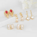 Fashion DIY Jewelry Making Accessories 14K Gold Plated Feather Bow Shaped Earrings for Women Zircon Studs Earring