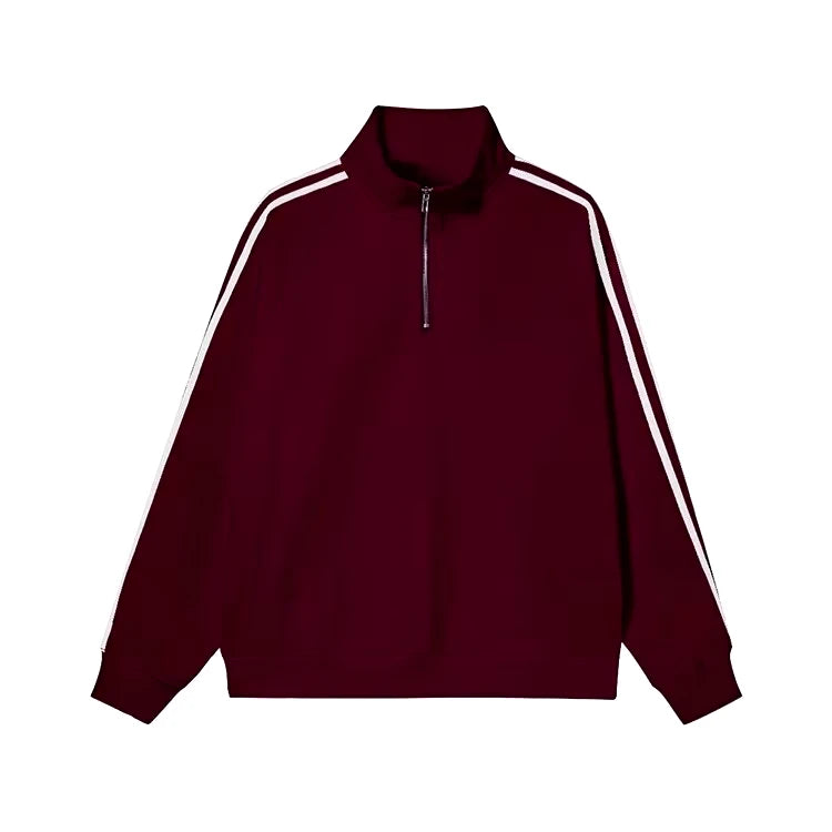 Men's Spring and Autumn Versatile Sports Top Lapel Half Zipper Simple Striped Shoulder Long Sleeved Sweatshirt