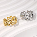 Simple Adjustable Gold Opening Love Hollow Stainless Steel Heart Shaped Titanium Fine Finger Ring for Woman