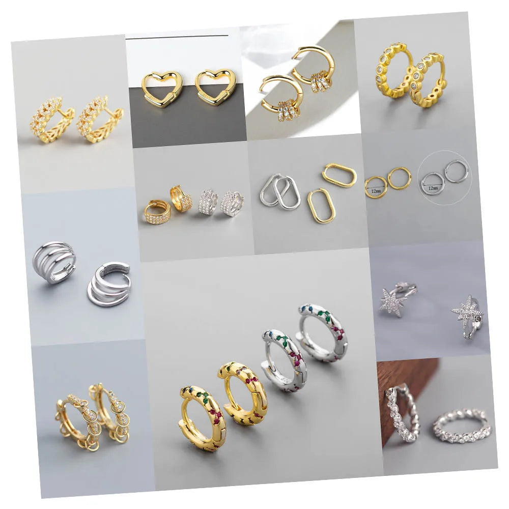 60 Design Small Circle Micro Zircon Hinged Cartilage Huggie Earring Diamond 18K Gold 925 Silver Plated Huggies Hoop Earrings