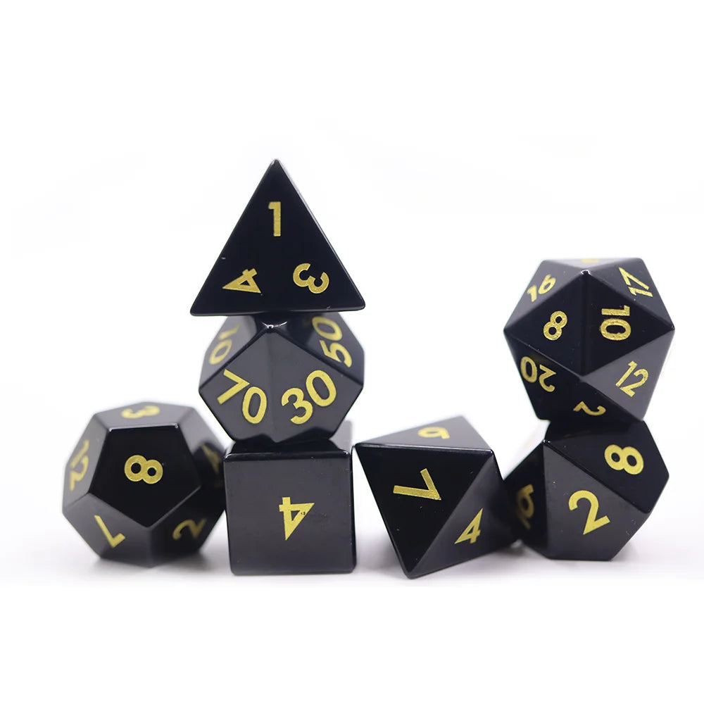 Hot Sale Black Obsidian Multi Sides Customized 7pcs Dice Set for Rpg Dnd Board Games