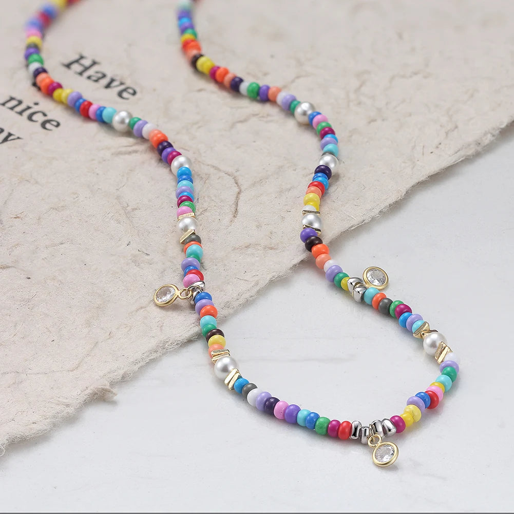 RINNTIN PSN06 Colorful Choker for Fashion Women Beaded Handmade Charm Chain Boho Necklaces Jewelry Summer Trendy