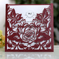 Burgundy Laser Pocket Invitation Card Laser Cut Pocket Envelope with Brush Pink Invitations Suite for Party Event