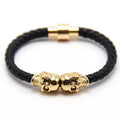 New Fashion Punk Style Stainless Steel Gold Skull Multi-color Charm Leather Bracelet for Men and Women
