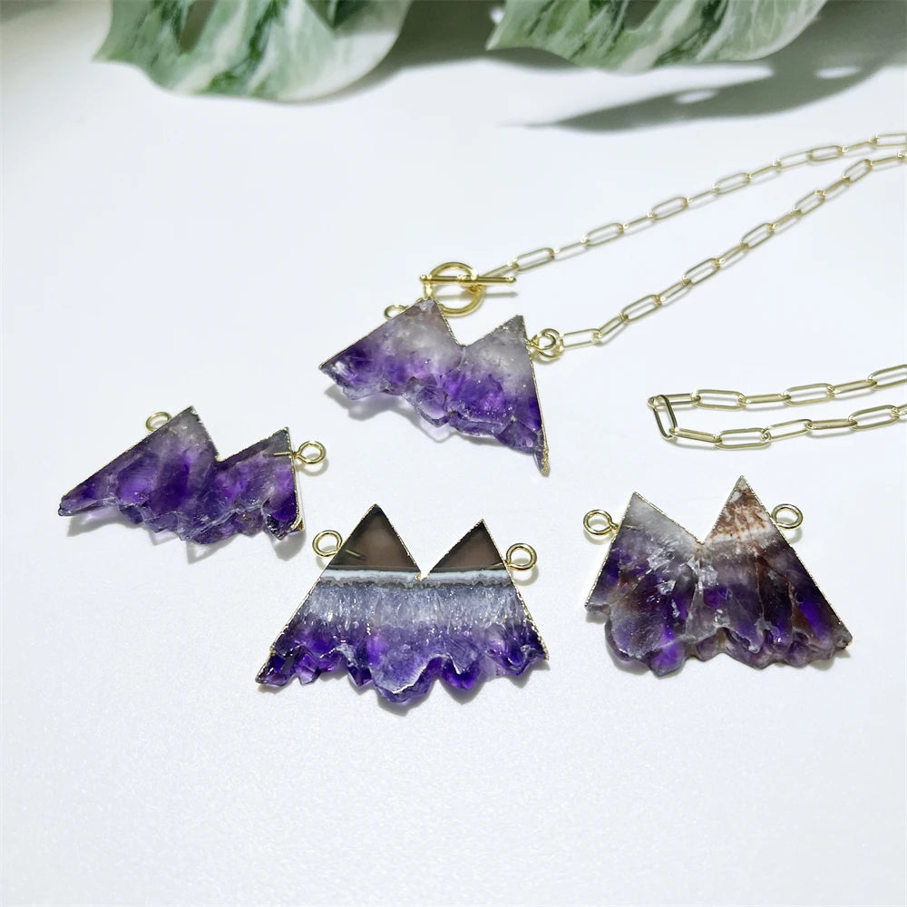 Popular Natural Raw Amethysts Sliced Mountain Shaped Pendants Natural Healing Crystal Quartz Geode Charms for Necklace Jewelry