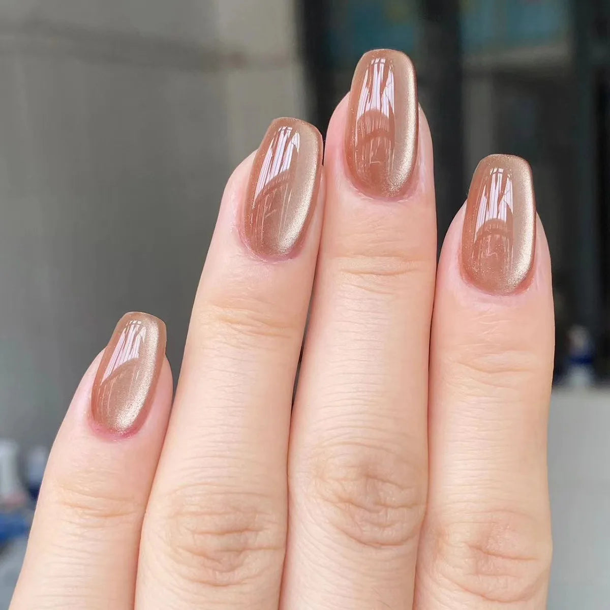 24pcs French Cat Eye Acrylic Short Minimalist Press-On Nails Romantic Art Acrylic Press on Nails Artificial Fingernails 3091