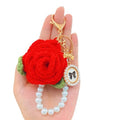 Women Girl Bag Pendant Car Charm Gift Crochet Fashion Flower Plush Pearl Key Chain Weave Camellia Rose Keychain