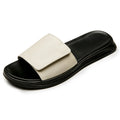 Men's Winter Genuine Leather Sandals with Custom Logo White Top Grain Leather Slide-Ons Hook-and-Loop Strap Slippers New Design