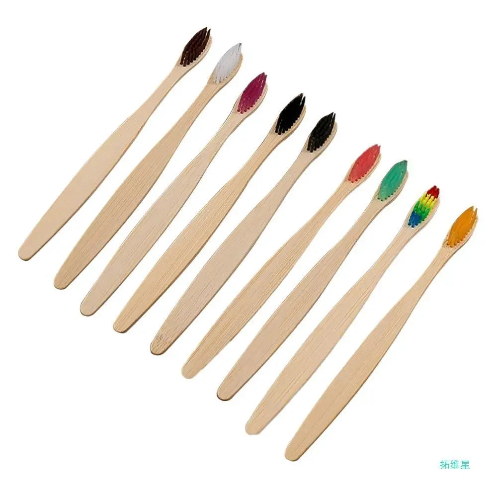 Customized Logo Natural Bamboo Toothbrush Wood Toothbrushes Soft Bristles Fiber Teeth Brush Eco-Friendly Oral Care Wholesale