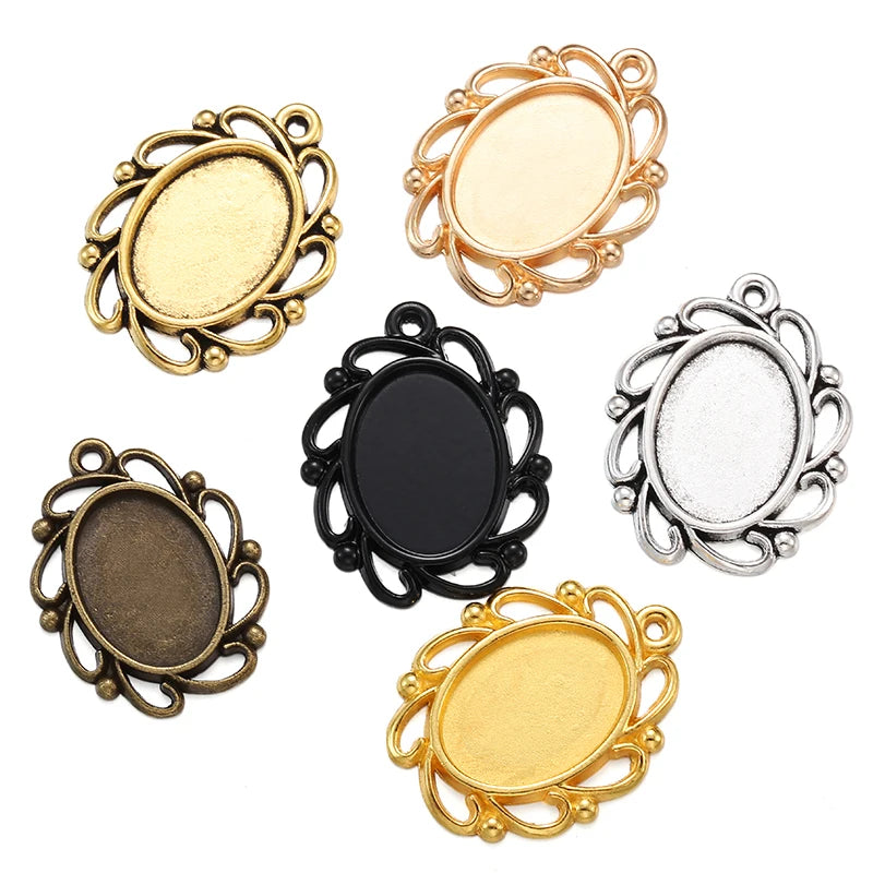 6 Colors Necklace Pendant Setting Cabochon Base Tray Bezel Blank Fit 17*13mm Oval Cabochon Jewelry Making C18