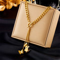 Fashion Non Tarnish Thick Chain Stainless Steel 18K Gold Butterfly Tassel Pendant Necklace for Women