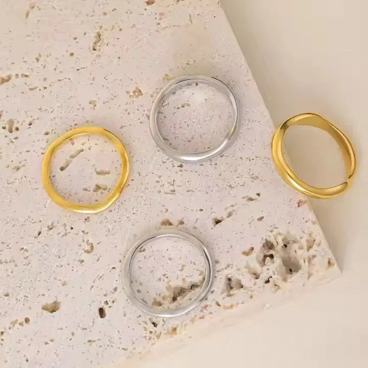 Waterproof Minimalist Stackable 18K PVD Fashion Gold Plated Stainless Steel Eternity Women Rings Jewelry