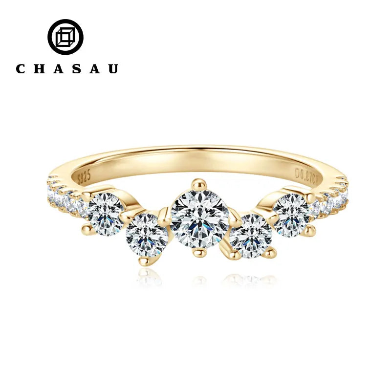 14k Gold Plated Wedding Band Unique Stackable Elegant 925 Sterling Silver Moissanite Cluster Ring for Women