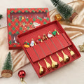 Creative Christmas Cutlery Set 6 Pcs Stainless Steel Gold Handle Metal Christmas Spoons and Fork Set Flatware Set for Party