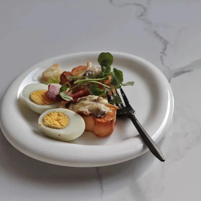 Wholesale INS Pure White Ceramic Plate Special-shaped Irregular Creative Western Dessert Plate