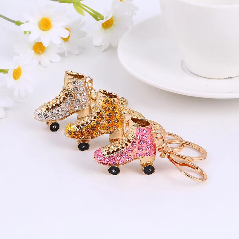 Creative Gift Rhinestone Keychain Roller Skates Car Keyring Cute High Heel Bag Pendant Keychain