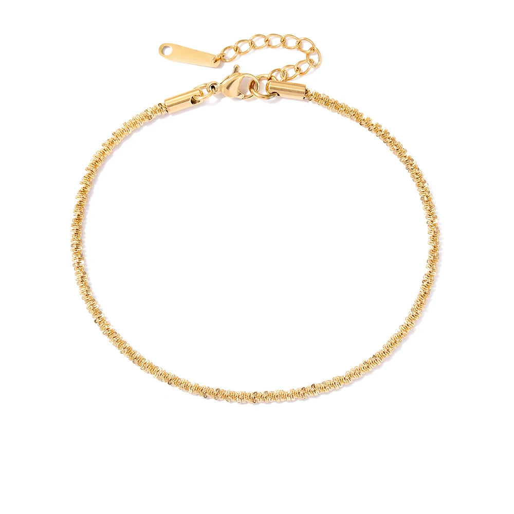 INS Simple 14K Gold Plated Stainless Steel Gypsophila Chain Anklet 2.4MM Wide Bling Bracelet Titanium Steel Cauliflower Design
