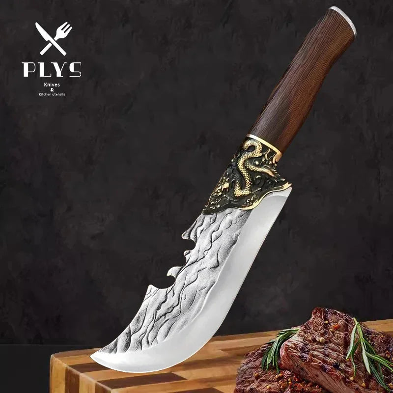 7" Meat Cleaver Knife Butcher Knife Kitchen Chopping Knife for Meat Cutting with Wood Handle