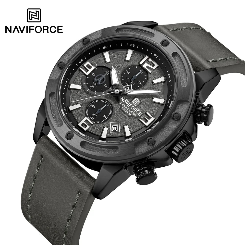 New NAVIFORCE 8074 Montre Pour Homme Round Man Quartz Watch Original Genuine Leather Alloy Material High End Reloj De Hombre