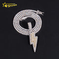 Custom Made Lightning Two Tone Hip Hop Iced Out 925 Silver Diamond Moissanite Pendant With Tennis Chain