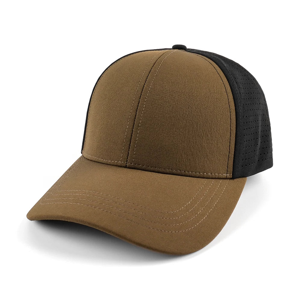 OEM Custom Oxford Dobby Two Tone 6 Panel Water Resistant Laser Cut Drilled Hole Perforated Sports Running Hat Outdoor Fruit